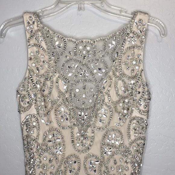 Aidan Mattox Champagne V-Neck Illusion Gown Size 2 - Picture 2 of 16